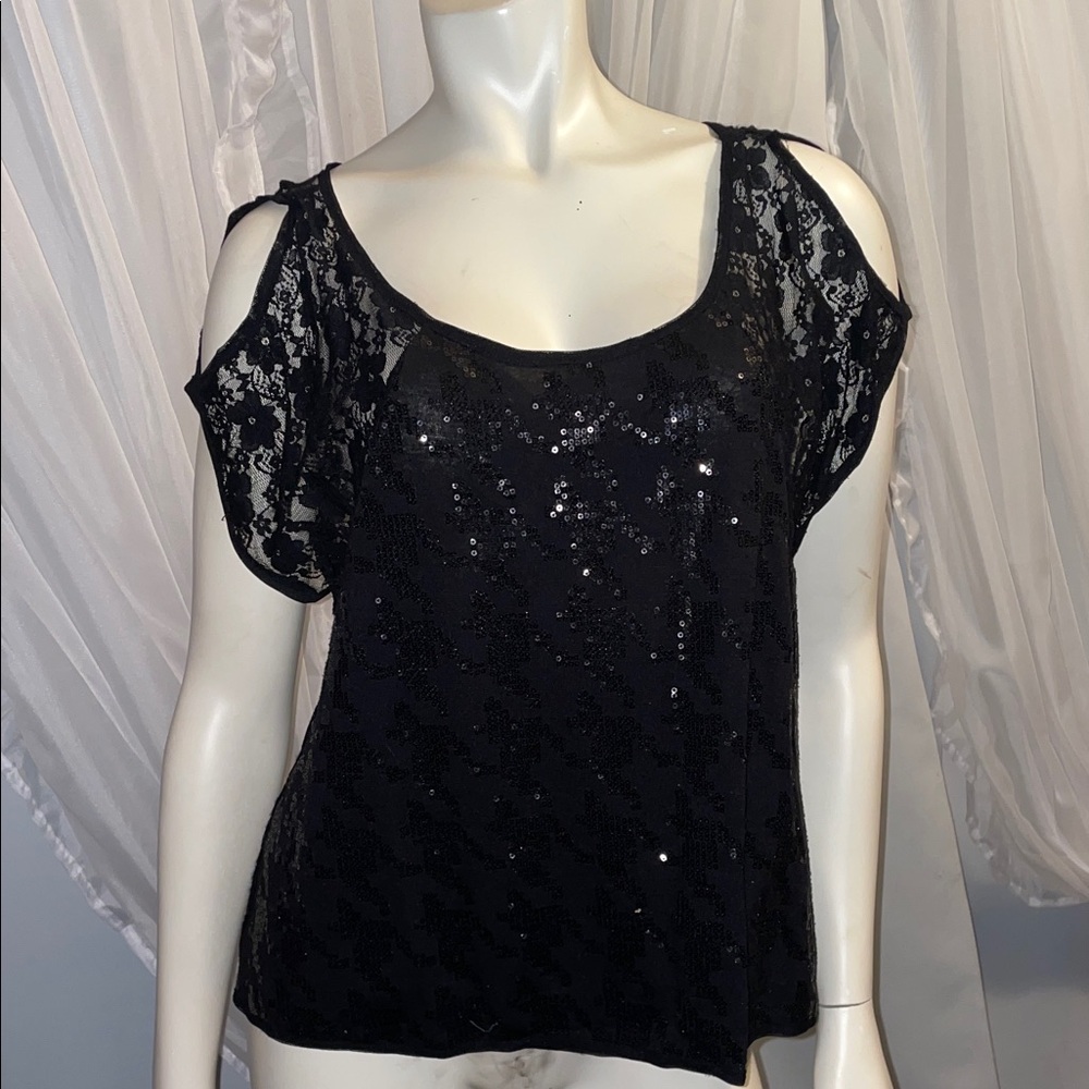 Guess Black Sequin Lace Blouse